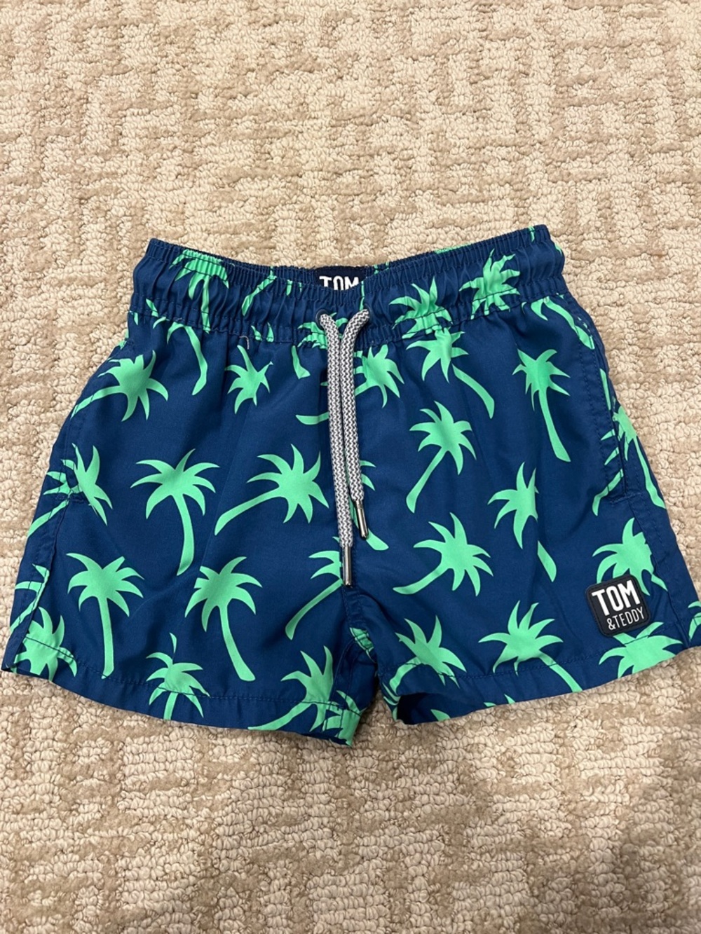 NWOT Tom & Teddy Navy with Bright Green Palm Swim Trunks